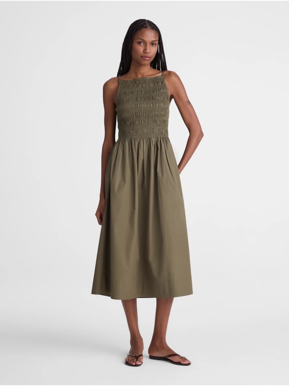 Madewell Smocked High-Neck Midi Dress - Picture 2 of 7